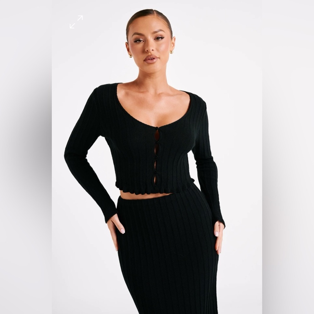 Meshki Black Long Sleeve Ribbed Top
